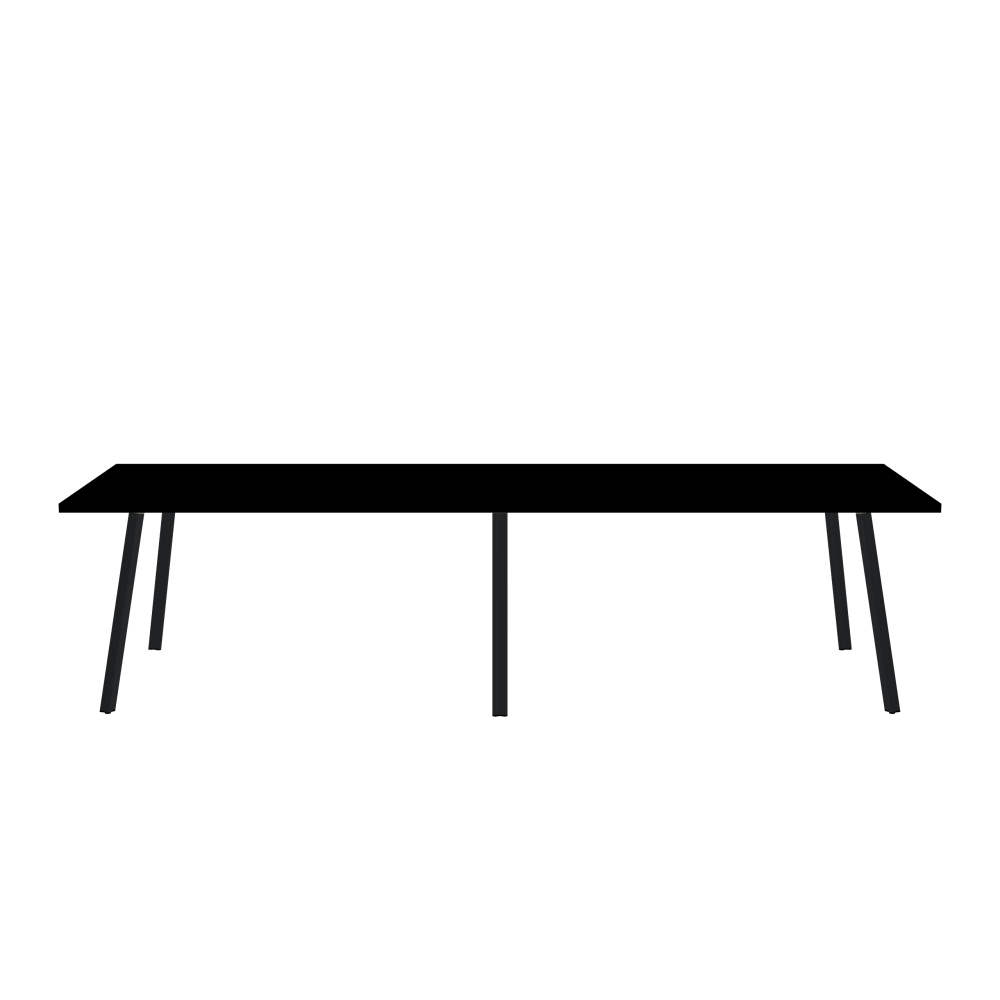 BEAM Tisch - Form Eckig - Länge 300,00 cm - Tiefe 100,00 cm - Radius 0,30 cm - Stärke 3 cm - Oberseite Linoleum, 4023 Nero - Kern Stäbchenplatte - Kante Linoleum, 4023 Nero - Kantenschräge 90° / BEAM Tischbeine - Material und Farbe Aluminium, pulverbeschichtet, Schwarzgrau (RAL 7021) - Profilgröße Normal - Höhe 71 cm - Set 6 Tischbeine