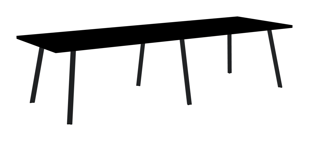 BEAM Tisch - Form Eckig - Länge 300,00 cm - Tiefe 100,00 cm - Radius 0,30 cm - Stärke 3 cm - Oberseite Linoleum, 4023 Nero - Kern Stäbchenplatte - Kante Linoleum, 4023 Nero - Kantenschräge 90° / BEAM Tischbeine - Material und Farbe Aluminium, pulverbeschichtet, Schwarzgrau (RAL 7021) - Profilgröße Normal - Höhe 71 cm - Set 6 Tischbeine