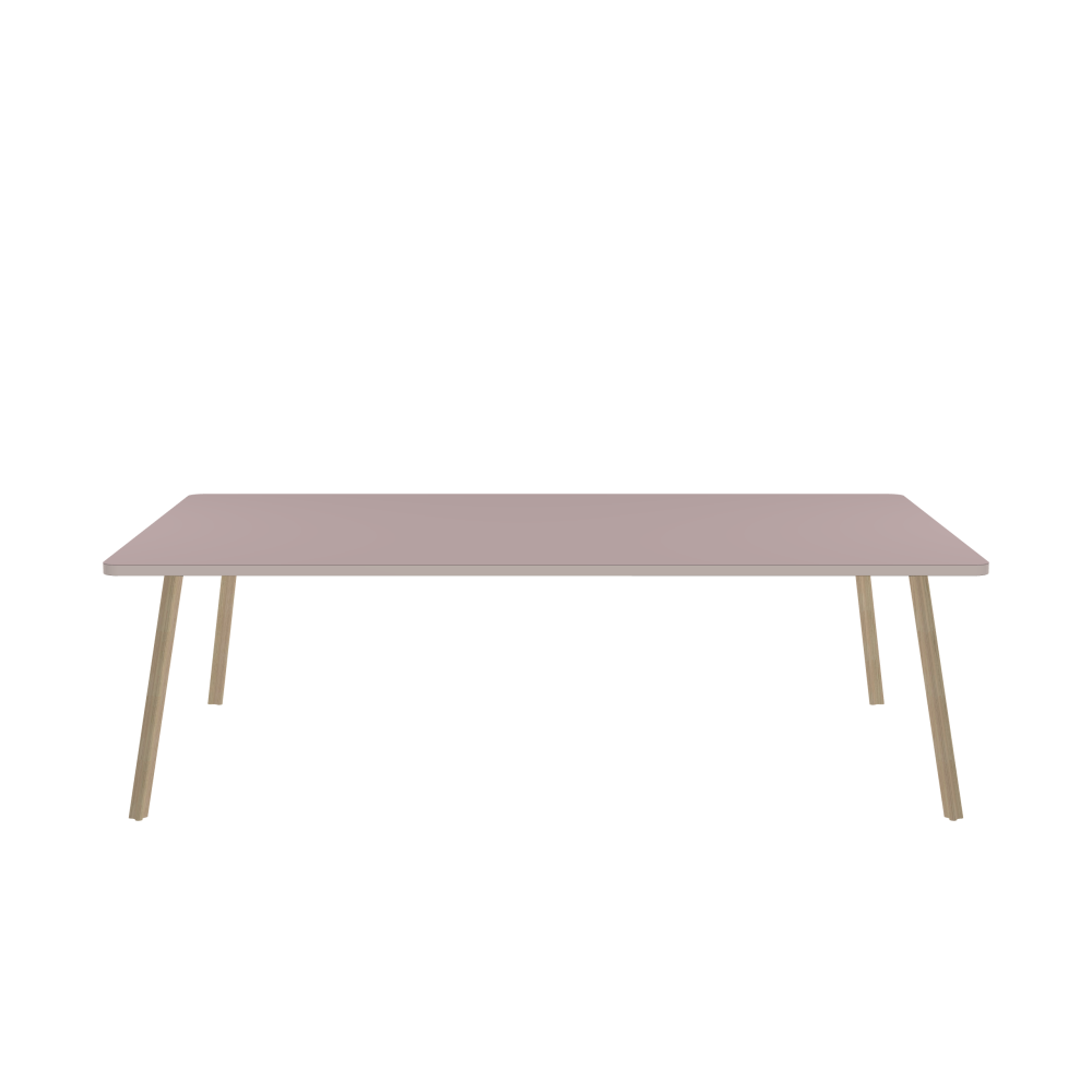 BEAM Tisch - Form Eckig - Länge 245,00 cm - Tiefe 150,00 cm - Radius 5,00 cm - Stärke 3 cm - Freiformfläche 1.00000000 - Oberseite Linoleum, 4010 Soft Lilac - Kern Stäbchenplatte - Kante Linoleum, 4185 Powder – Auslaufmodell - Kantenschräge 90° / BEAM Tischbeine - Material und Farbe Holz, Esche, matt geölt - Profilgröße Normal - Höhe 71 cm - Set 4 Tischbeine