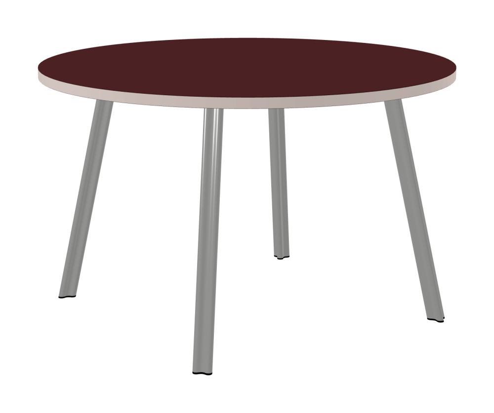 BEAM Tisch - Form Rund - Länge 120,00 cm - Tiefe 120,00 cm - Stärke 3 cm - Freiformfläche 1.00000000 - Oberseite Linoleum, 4154 Burgundy - Kern Stäbchenplatte - Kante Linoleum, 4185 Powder – Auslaufmodell - Kantenschräge 90° / BEAM Tischbeine - Material und Farbe Aluminium, matt eloxiert - Profilgröße Normal - Höhe 71 cm - Set 4 Tischbeine