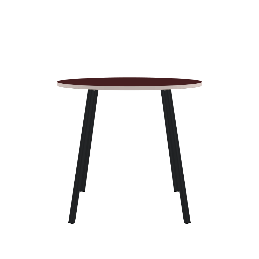 BEAM Tisch - Form Rund - Länge 120,00 cm - Tiefe 120,00 cm - Stärke 3 cm - Freiformfläche 1.00000000 - Oberseite Linoleum, 4154 Burgundy - Kern Stäbchenplatte - Kante Linoleum, 4185 Powder – Auslaufmodell - Kantenschräge 90° / BEAM Tischbeine - Material und Farbe Aluminium, pulverbeschichtet, Schwarzgrau (RAL 7021) - Profilgröße Normal - Höhe 102 cm - Set 4 Tischbeine