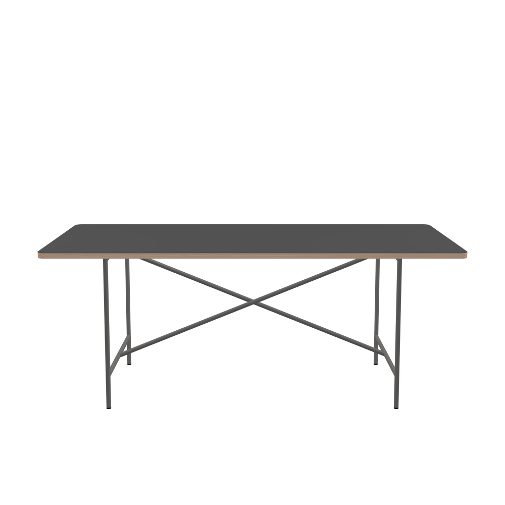E2 Table - Shape Square - Length 190.00 cm - Width 100.00 cm - Radius 4.00 cm - Thickness 2.6 cm - Freeform 1.00000000 - Surface Linoleum, 4012 Basalt - Core Birch Plywood - Profile Edge 90° / E2 Table Frame - Material and Colour Steel, clear-coated - Cross bar Centered - Length 135 cm - Width 78 cm - Height 72 cm