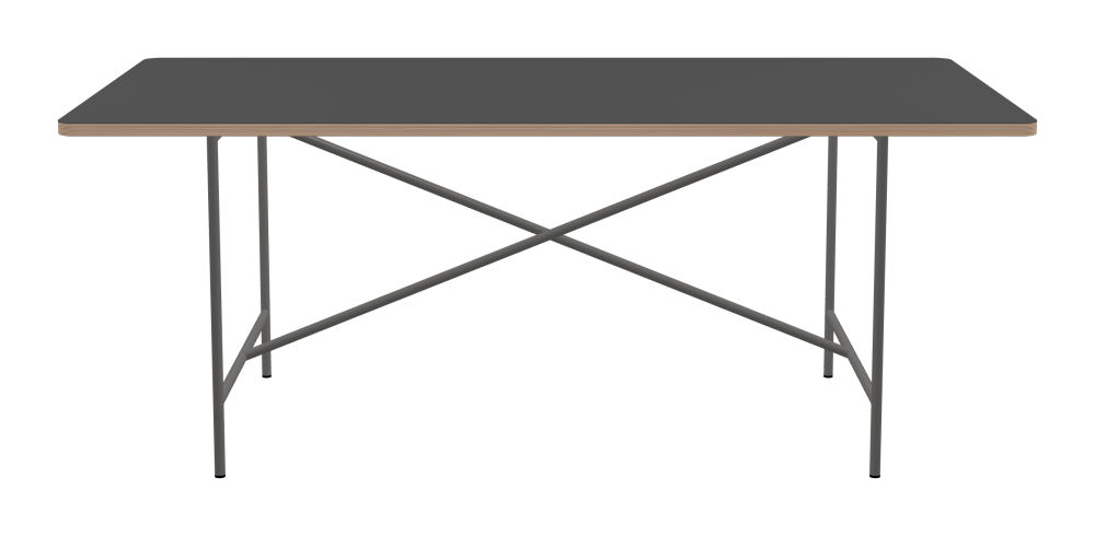 E2 Table - Shape Square - Length 190.00 cm - Width 100.00 cm - Radius 4.00 cm - Thickness 2.6 cm - Freeform 1.00000000 - Surface Linoleum, 4012 Basalt - Core Birch Plywood - Profile Edge 90° / E2 Table Frame - Material and Colour Steel, Clear-coated - Cross bar Centered - Length 135 cm - Width 78 cm - Height 72 cm