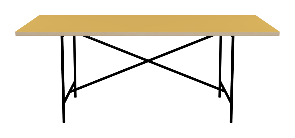 E2 Table - Shape Square - Length 200.00 cm - Width 100.00 cm - Radius 1.00 cm - Thickness 3 cm - Surface Linoleum, S588 Pure Linoleum - Core Laminboard - Edge Wood, Ash - Profile Edge 90° / E2 Table Frame - Material and Colour Steel, Jet black (RAL 9005) - Cross bar Centered - Length 135 cm - Width 78 cm - Height 72 cm