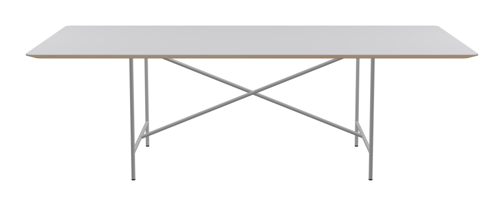 E2 Table - Shape Square - Length 240.00 cm - Width 120.00 cm - Radius 4.00 cm - Thickness 2.6 cm - Freeform 1.00000000 - Surface Linoleum, 4177 Vapour - Core Birch Plywood - Profile Edge 25° / E2 Table Frame - Material and Colour Steel, White aluminium (RAL 9006) - Cross bar Centered - Length 135 cm - Width 78 cm - Height 72 cm