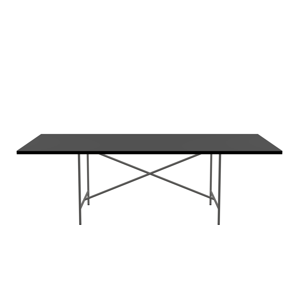 E2 Table - Shape Square - Length 240.00 cm - Width 120.00 cm - Radius 0.30 cm - Thickness 3 cm - Surface Linoleum, 4012 Basalt - Core Laminboard - Edge Linoleum, 4023 Nero - Profile Edge 90° / E2 Table Frame - Material and Colour Steel, clear-coated - Cross bar Centered - Length 135 cm - Width 78 cm - Height 72 cm