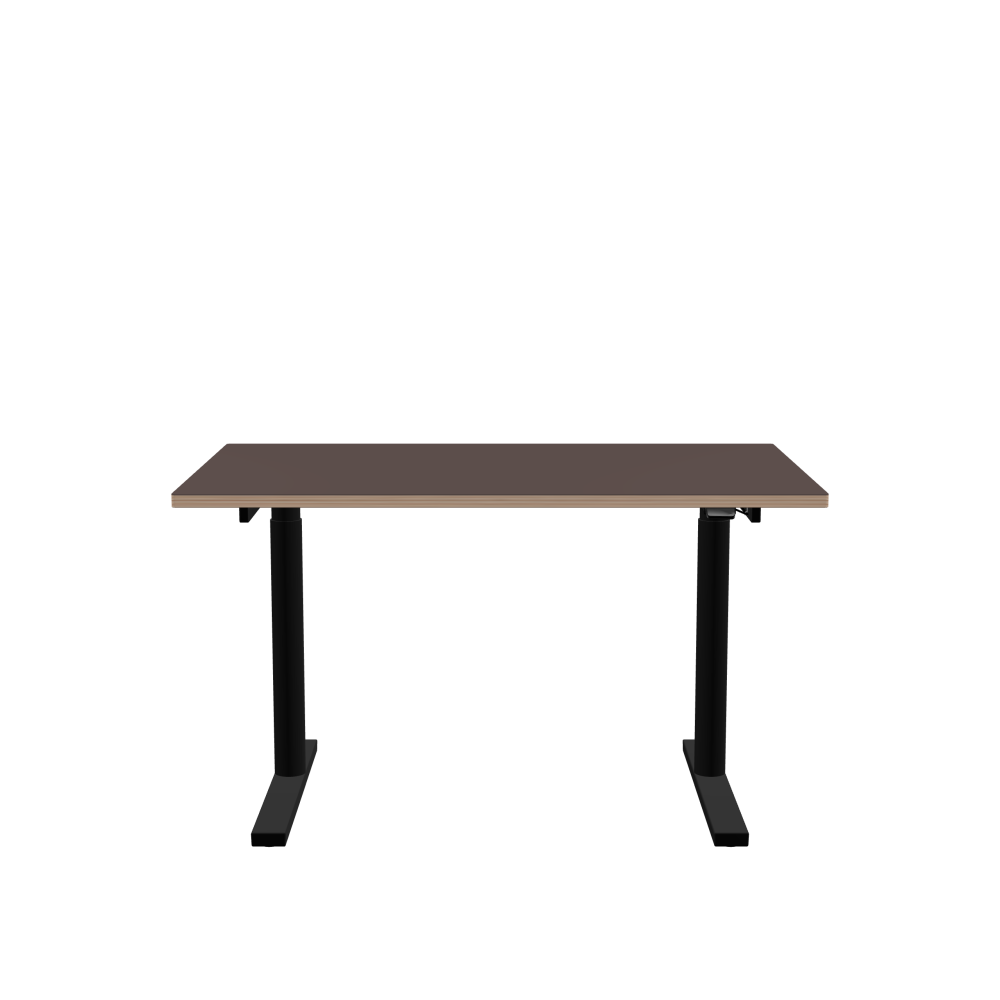 ATS Desk - Shape Square - Length 130.00 cm - Width 80.00 cm - Radius 1.00 cm - Thickness 2.6 cm - Freeform 1.00000000 - Surface Linoleum, 4172 Mauve - Core Birch Plywood - Profile Edge 90° / ATS Desk Frame - Material and Colour Powder coated, Jet black (RAL 9005) - Size L 106 × W 71 cm - Lifting Columns Round - Control Unit Standard
