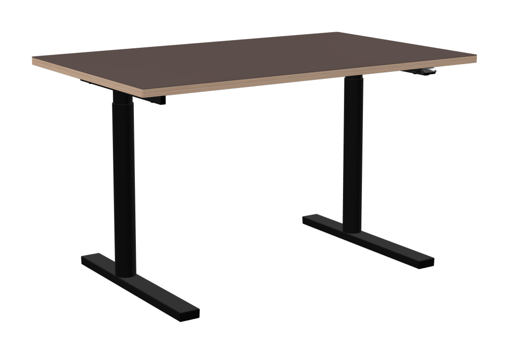 ATS Schreibtisch - Form Eckig - Länge 130,00 cm - Tiefe 80,00 cm - Radius 1,00 cm - Stärke 2,6 cm - Freiformfläche 1.00000000 - Oberseite Linoleum, 4172 Mauve - Kern Multiplex Birke - Kantenschräge 90° / ATS Schreibtischgestell - Materialien und Farben Pulverbeschichtet, Tiefschwarz (RAL 9005) - Größe L 106 x B 71 cm - Motorsäule Rund - Bedienelement Standard