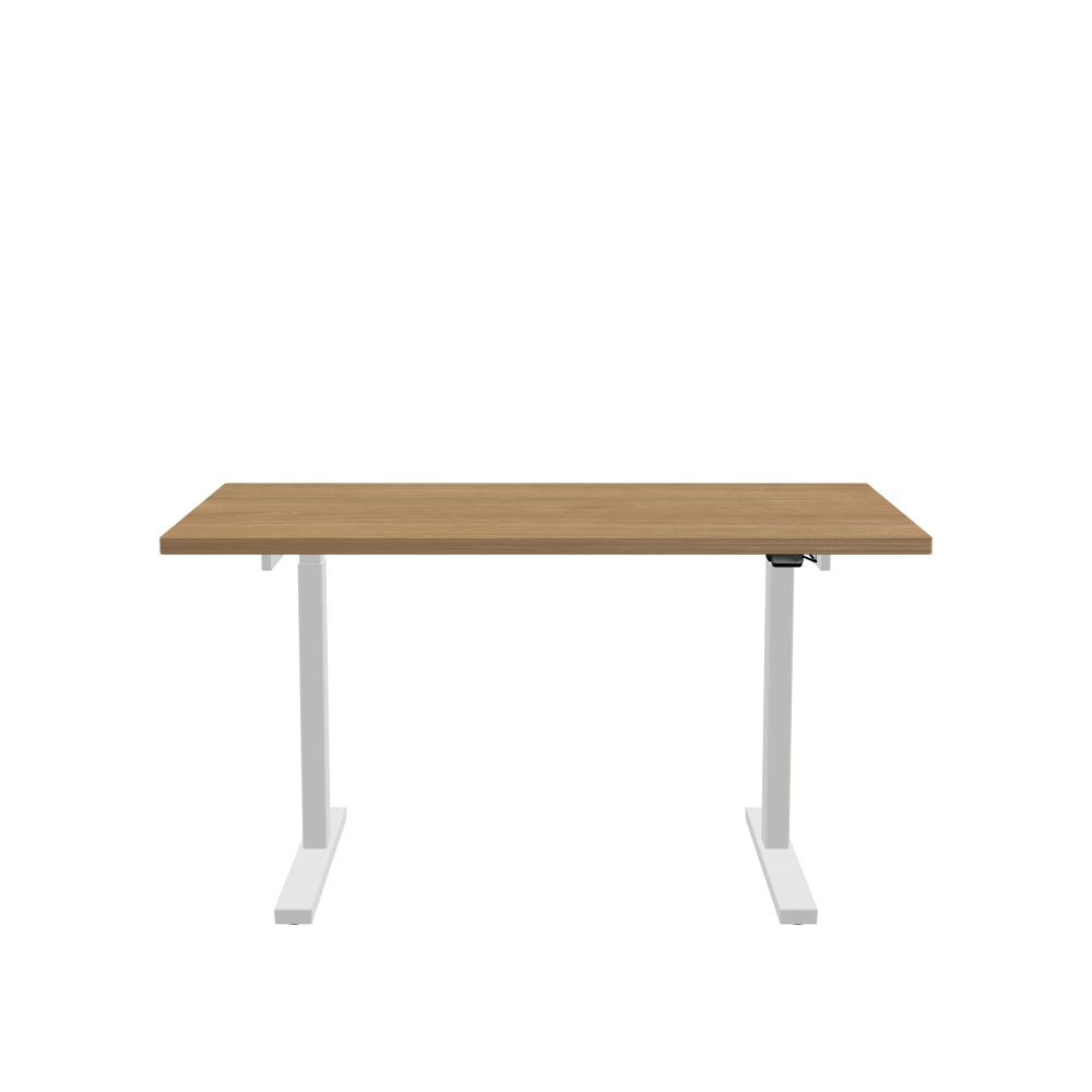 ATS Desk - Shape Square - Length 140.00 cm - Width 80.00 cm - Radius 1.00 cm - Thickness 2.9 cm - Surface Wood Veneer, Oak - Core Laminboard - Edge Wood, Oak - Profile Edge 90° / ATS Desk Frame - Material and Colour Powder coated, Traffic white (RAL 9016) - Size L 106 × W 71 cm - Lifting Columns Rectangle - Control Unit Standard