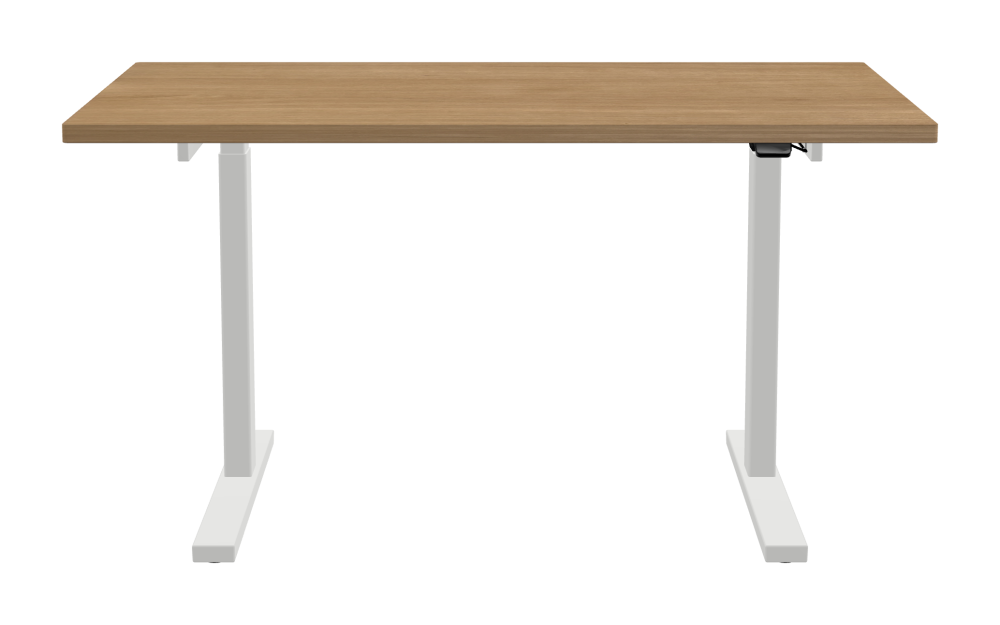 ATS Schreibtisch - Form Eckig - Länge 140,00 cm - Tiefe 80,00 cm - Radius 1,00 cm - Stärke 2,9 cm - Oberseite Holzfurnier, Eiche - Kern Stäbchenplatte - Kante Holz, Eiche - Kantenschräge 90° / ATS Schreibtischgestell - Materialien und Farben Pulverbeschichtet, Verkehrsweiß (RAL 9016) - Größe L 106 x B 71 cm - Motorsäule Rechteckig - Bedienelement Standard