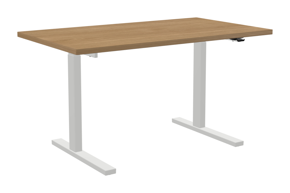 ATS Schreibtisch - Form Eckig - Länge 140,00 cm - Tiefe 80,00 cm - Radius 1,00 cm - Stärke 2,9 cm - Oberseite Holzfurnier, Eiche - Kern Stäbchenplatte - Kante Holz, Eiche - Kantenschräge 90° / ATS Schreibtischgestell - Materialien und Farben Pulverbeschichtet, Verkehrsweiß (RAL 9016) - Größe L 106 x B 71 cm - Motorsäule Rechteckig - Bedienelement Standard