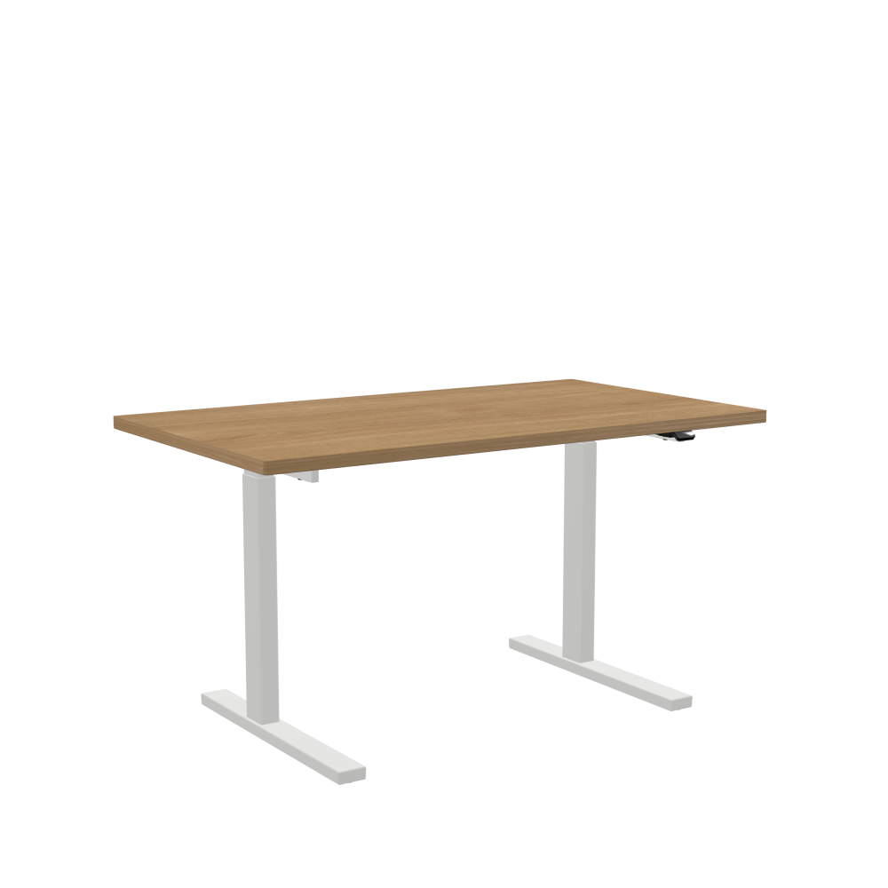 ATS Desk - Shape Square - Length 140.00 cm - Width 80.00 cm - Radius 1.00 cm - Thickness 2.9 cm - Surface Wood Veneer, Oak - Core Laminboard - Edge Wood, Oak - Profile Edge 90° / ATS Desk Frame - Material and Colour Powder coated, Traffic white (RAL 9016) - Size L 106 × W 71 cm - Lifting Columns Rectangle - Control Unit Standard