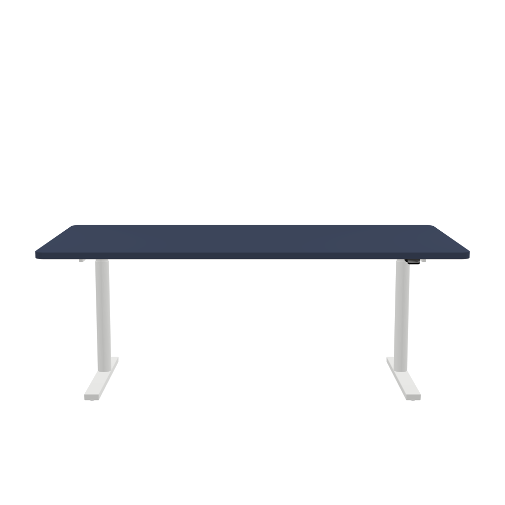 ATS Desk - Shape Square - Length 200.00 cm - Width 100.00 cm - Radius 5.00 cm - Thickness 3 cm - Freeform 1.00000000 - Surface Linoleum, 4179 Smokey Blue - Core Laminboard - Edge Linoleum, 4179 Smokey Blue - Profile Edge 90° / ATS Desk Frame - Material and Colour Powder coated, Traffic white (RAL 9016) - Size L 166 × W 71 cm - Lifting Columns Round - Control Unit Standard