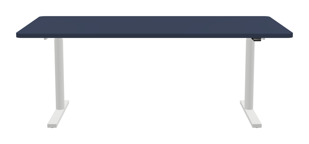 ATS Schreibtisch - Form Eckig - Länge 200,00 cm - Tiefe 100,00 cm - Radius 5,00 cm - Stärke 3 cm - Freiformfläche 1.00000000 - Oberseite Linoleum, 4179 Smokey Blue - Kern Stäbchenplatte - Kante Linoleum, 4179 Smokey Blue - Kantenschräge 90° / ATS Schreibtischgestell - Materialien und Farben Pulverbeschichtet, Verkehrsweiß (RAL 9016) - Größe L 166 x B 71 cm - Motorsäule Rund - Bedienelement Standard