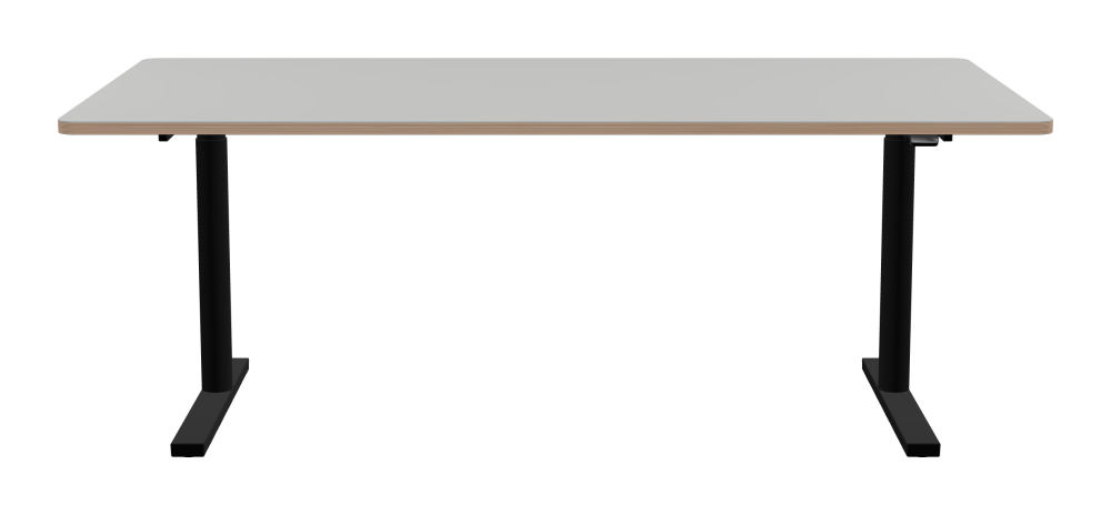 ATS Schreibtisch - Form Eckig - Länge 200,00 cm - Tiefe 100,00 cm - Radius 4,00 cm - Stärke 2,6 cm - Freiformfläche 1.00000000 - Oberseite Linoleum, 4175 Pebble - Kern Multiplex Birke - Kantenschräge 90° / ATS Schreibtischgestell - Materialien und Farben Pulverbeschichtet, Tiefschwarz (RAL 9005) - Größe L 166 x B 71 cm - Motorsäule Rund - Bedienelement Standard