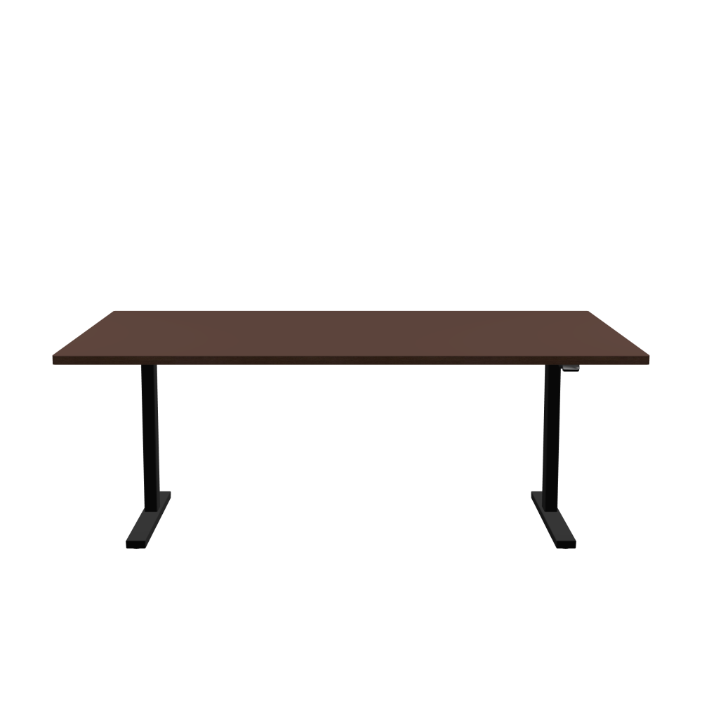 ATS Desk - Shape Square - Length 200.00 cm - Width 120.00 cm - Radius 1.00 cm - Thickness 3 cm - Surface Linoleum, 4009 Espresso - Core Laminboard - Edge Wood, Fumed Oak - Profile Edge 90° / ATS Desk Frame - Material and Colour Powder coated, Jet black (RAL 9005) - Size L 166 × W 71 cm - Lifting Columns Rectangle - Control Unit Standard