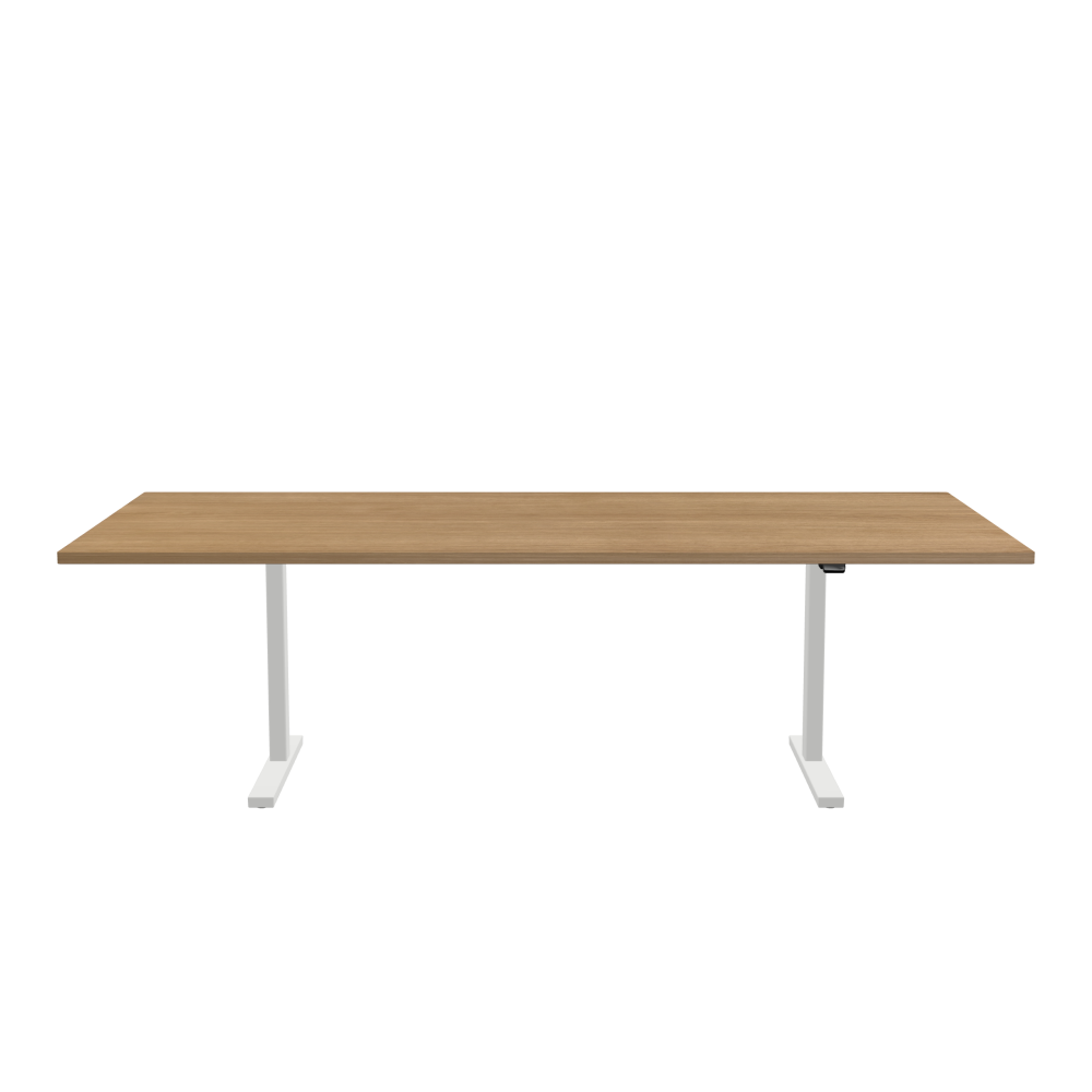 ATS Desk - Shape Square - Length 250.00 cm - Width 120.00 cm - Radius 1.00 cm - Thickness 2.9 cm - Surface Wood Veneer, Oak - Core Laminboard - Edge Wood, Oak - Profile Edge 90° / ATS Desk Frame - Material and Colour Powder coated, Traffic white (RAL 9016) - Size L 166 × W 71 cm - Lifting Columns Rectangle - Control Unit Standard