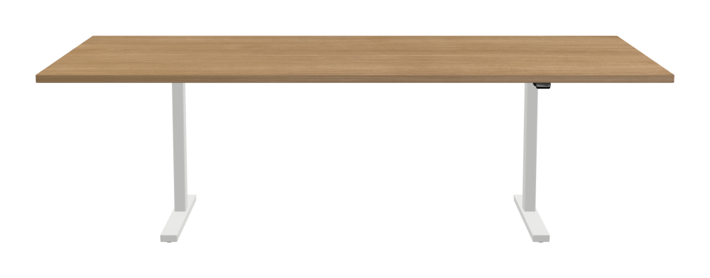 ATS Schreibtisch - Form Eckig - Länge 250,00 cm - Tiefe 120,00 cm - Radius 1,00 cm - Stärke 2,9 cm - Oberseite Holzfurnier, Eiche - Kern Stäbchenplatte - Kante Holz, Eiche - Kantenschräge 90° / ATS Schreibtischgestell - Materialien und Farben Pulverbeschichtet, Verkehrsweiß (RAL 9016) - Größe L 166 x B 71 cm - Motorsäule Rechteckig - Bedienelement Standard