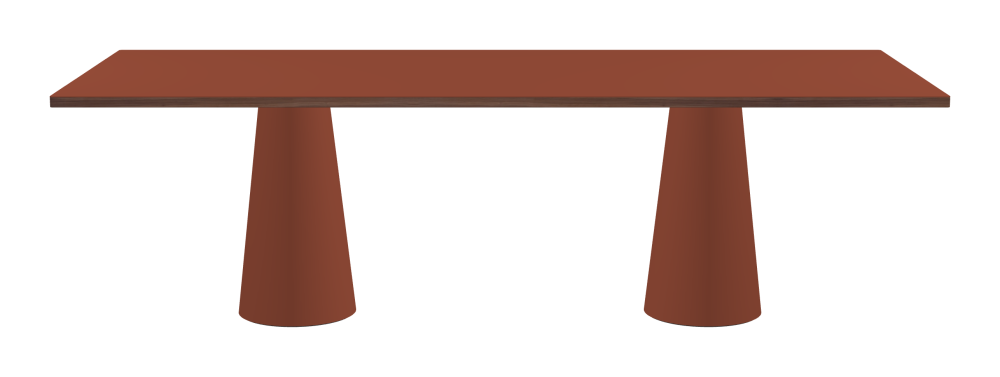 ALT Table - Shape Square - Length 250.00 cm - Width 100.00 cm - Radius 1.00 cm - Thickness 3 cm - Surface Linoleum, 4008 Brick - Core Laminboard - Edge Wood, Walnut - Profile Edge 90° / ALT Table Stand - Surface Linoleum, 4008 Brick - Size S: Ø 36 × H 72 cm