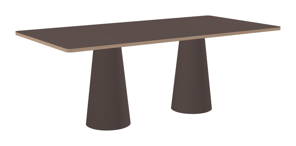 ALT Table - Shape Square - Length 200.00 cm - Width 100.00 cm - Radius 4.00 cm - Thickness 2.6 cm - Freeform 1.00000000 - Surface Linoleum, 4172 Mauve - Core Birch Plywood - Profile Edge 90° / ALT Table Stand - Surface Linoleum, 4172 Mauve - Size S: Ø 36 × H 72 cm