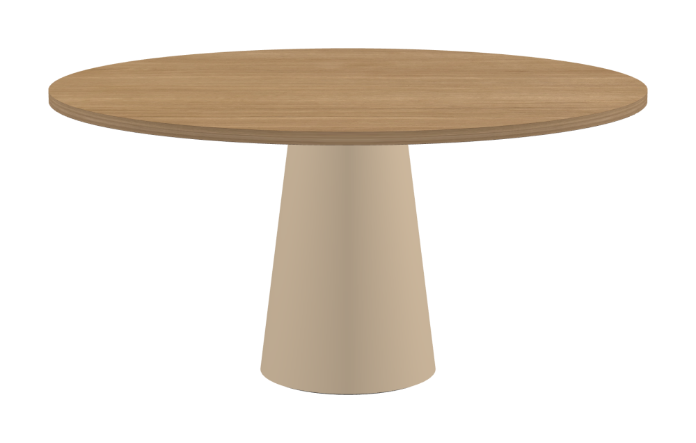 ALT Table - Shape Round - Length 150.00 cm - Width 150.00 cm - Thickness 2.9 cm - Freeform 1.00000000 - Surface Wood Veneer, Oak - Core Laminboard - Edge Wood, Oak - Profile Edge 90° / ALT Table Stand - Surface Linoleum, 4007 Macadamia - Size L: Ø 42 × H 72 cm