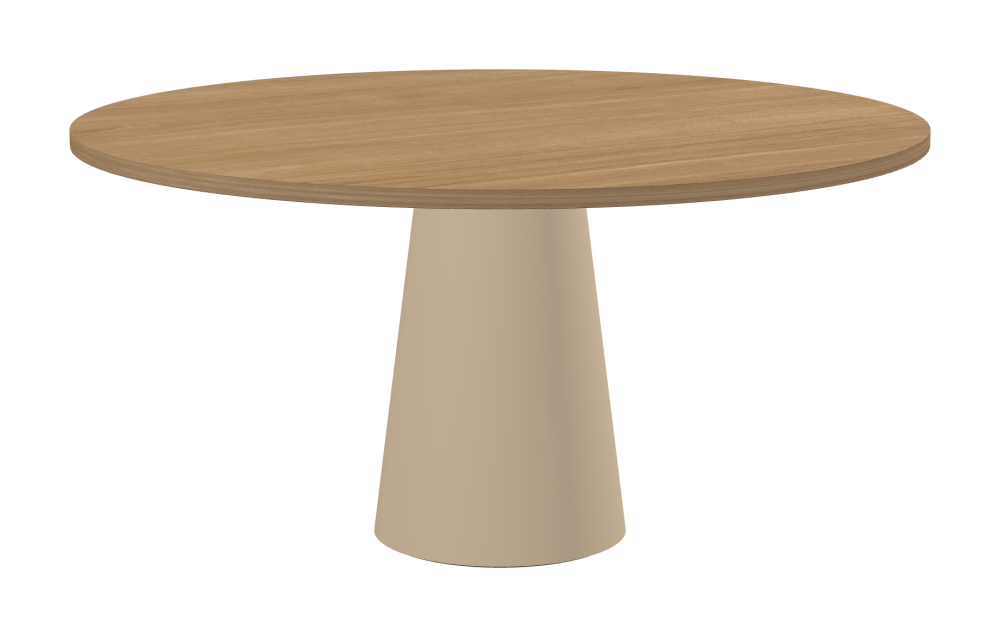 ALT Table - Shape Round - Length 150.00 cm - Width 150.00 cm - Thickness 2.9 cm - Freeform 1.00000000 - Surface Wood Veneer, Oak - Core Laminboard - Edge Wood, Oak - Profile Edge 90° / ALT Table Stand - Surface Linoleum, 4007 Macadamia - Size L: Ø 42 × H 72 cm
