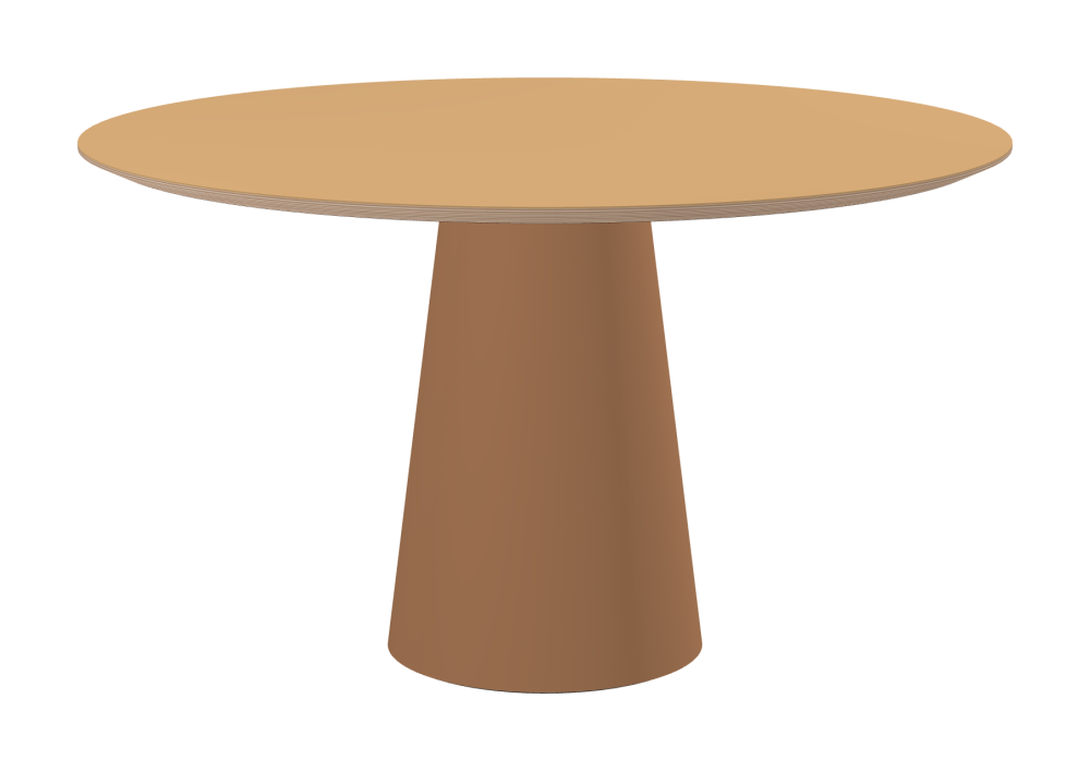 ALT Table - Shape Round - Length 130.00 cm - Width 130.00 cm - Thickness 2.6 cm - Freeform 1.00000000 - Surface Linoleum, 4001 Clay - Core Birch Plywood - Profile Edge 25° / ALT Table Stand - Surface Linoleum, 4003 Walnut - Size L: Ø 42 × H 72 cm