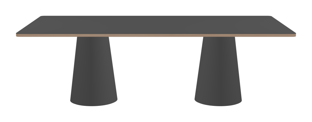 ALT Table - Shape Square - Length 240.00 cm - Width 120.00 cm - Radius 4.00 cm - Thickness 2.6 cm - Freeform 1.00000000 - Surface Linoleum, 4012 Basalt - Core Birch Plywood - Profile Edge 90° / ALT Table Stand - Surface Linoleum, 4012 Basalt - Size L: Ø 42 × H 72 cm