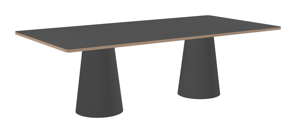 ALT Table - Shape Square - Length 240.00 cm - Width 120.00 cm - Radius 4.00 cm - Thickness 2.6 cm - Freeform 1.00000000 - Surface Linoleum, 4012 Basalt - Core Birch Plywood - Profile Edge 90° / ALT Table Stand - Surface Linoleum, 4012 Basalt - Size L: Ø 42 × H 72 cm