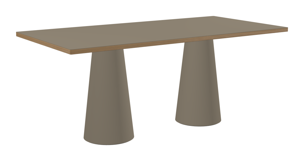ALT Table - Shape Square - Length 180.00 cm - Width 90.00 cm - Radius 1.00 cm - Thickness 3 cm - Surface Linoleum, 4011 Taupe - Core Laminboard - Edge Wood, Oak - Profile Edge 90° / ALT Table Stand - Surface Linoleum, 4011 Taupe - Size S: Ø 36 × H 72 cm