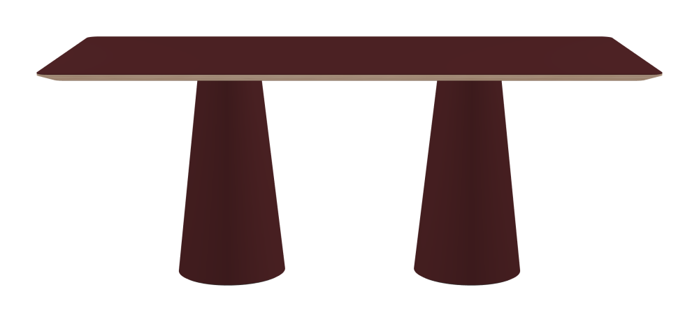 ALT Table - Shape Square - Length 190.00 cm - Width 90.00 cm - Radius 4.00 cm - Thickness 2.6 cm - Freeform 1.00000000 - Surface Linoleum, 4154 Burgundy - Core Birch Plywood - Profile Edge 25° / ALT Table Stand - Surface Linoleum, 4154 Burgundy - Size S: Ø 36 × H 72 cm
