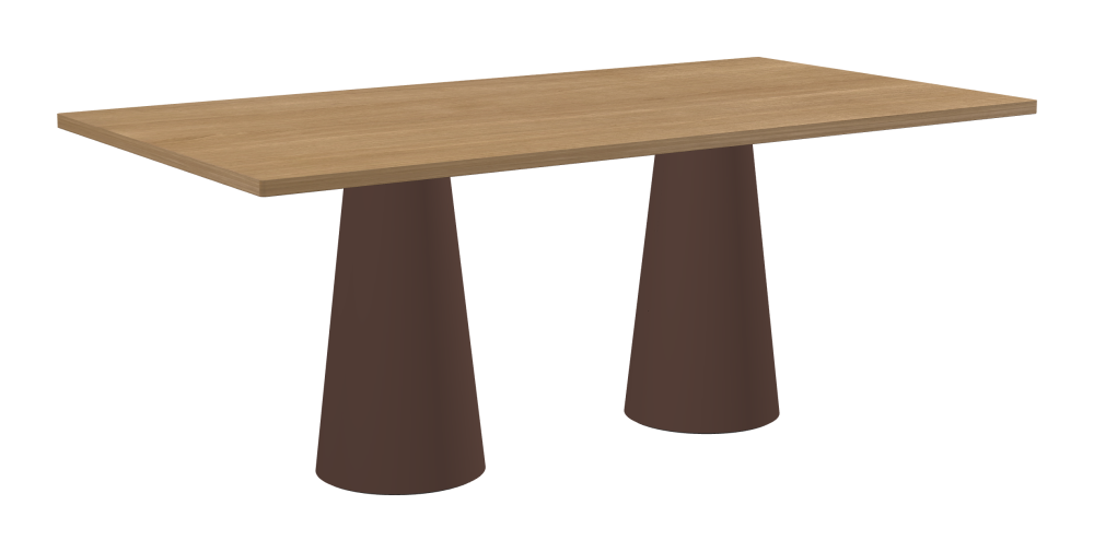 ALT Table - Shape Square - Length 190.00 cm - Width 100.00 cm - Radius 1.00 cm - Thickness 2.9 cm - Surface Wood Veneer, Oak - Core Laminboard - Edge Wood, Oak - Profile Edge 90° / ALT Table Stand - Surface Linoleum, 4009 Espresso - Size S: Ø 36 × H 72 cm