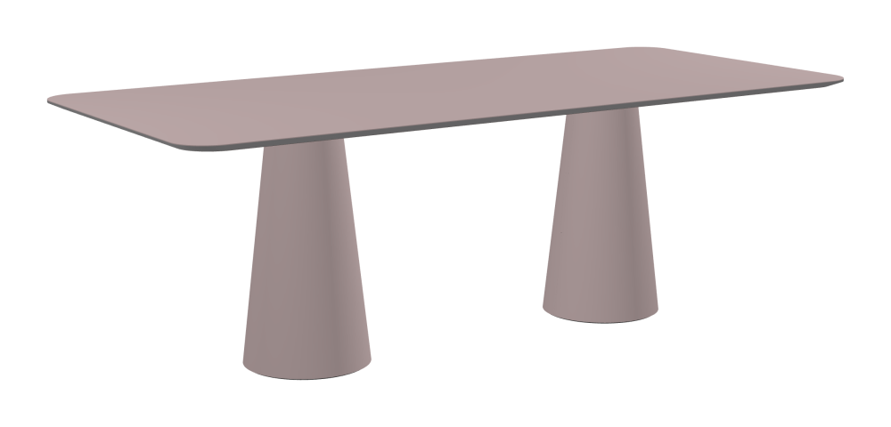 ALT Table - Shape Square - Length 220.00 cm - Width 100.00 cm - Radius 10.00 cm - Thickness 2.1 cm - Freeform 1.00000000 - Surface Linoleum, 4010 Soft Lilac - Core MDF - Edge MDF, Grey - Profile Edge 25° / ALT Table Stand - Surface Linoleum, 4010 Soft Lilac - Size S: Ø 36 × H 72 cm