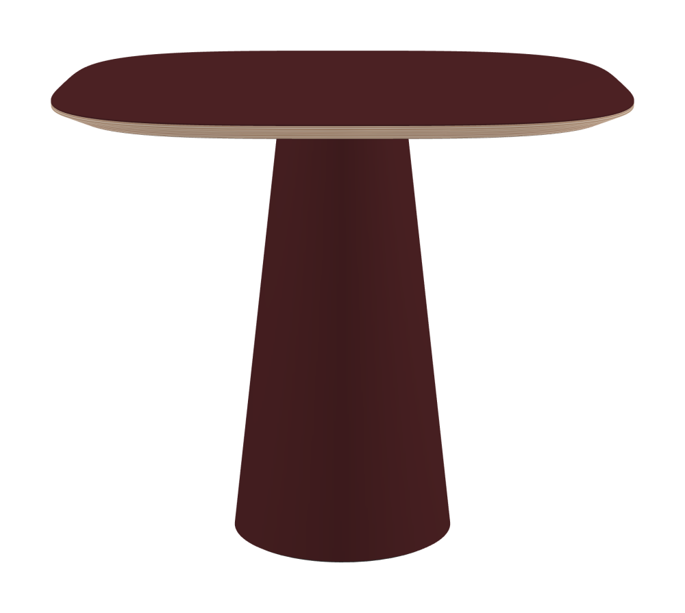 ALT Table - Shape Superellipse - Length 90.00 cm - Width 90.00 cm - Superellipse Exponent 3.50  - Thickness 2.6 cm - Freeform 1.00000000 - Surface Linoleum, 4154 Burgundy - Core Birch Plywood - Profile Edge 25° / ALT Table Stand - Surface Linoleum, 4154 Burgundy - Size S: Ø 36 × H 72 cm