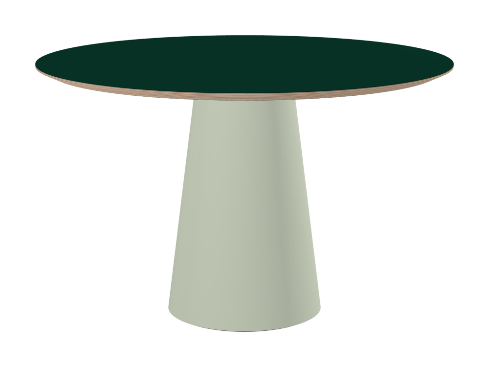 ALT Table - Shape Round - Length 120.00 cm - Width 120.00 cm - Thickness 2.6 cm - Freeform 1.00000000 - Surface Linoleum, 4174 Conifer - Core Birch Plywood - Profile Edge 25° / ALT Table Stand - Surface Linoleum, 4183 Pistachio - Size L: Ø 42 × H 72 cm