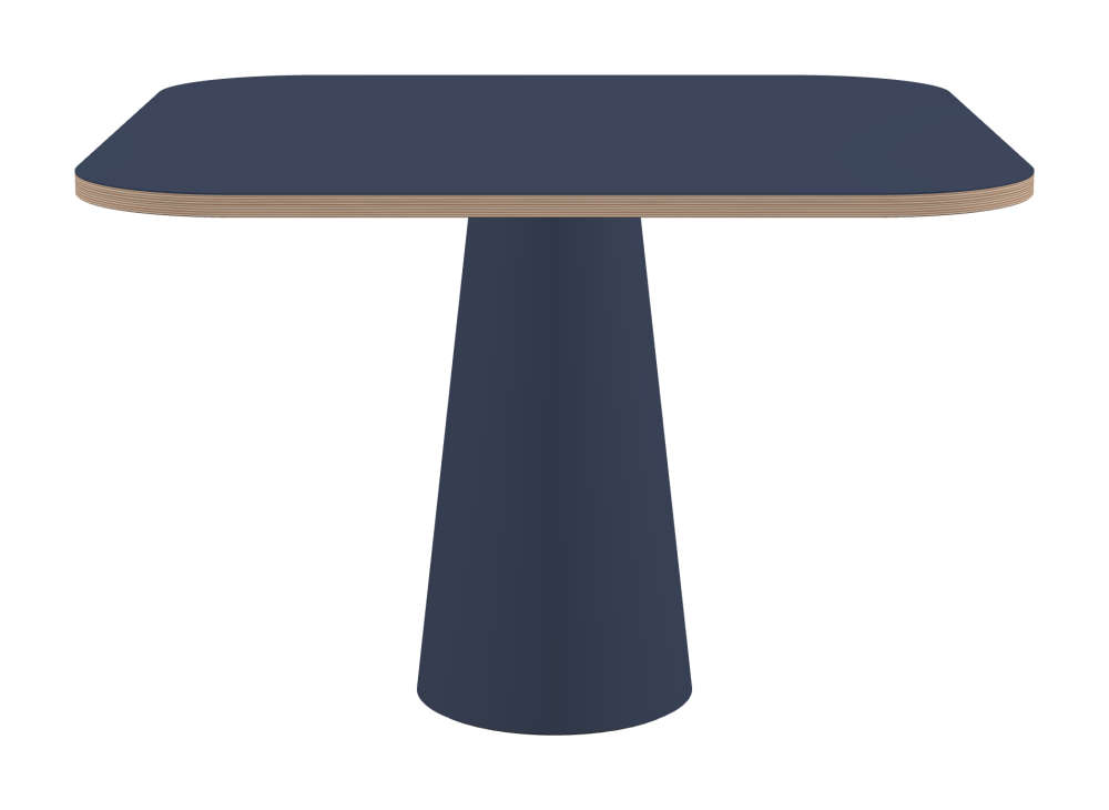 ALT Table - Shape Square - Length 110.00 cm - Width 110.00 cm - Radius 20.00 cm - Thickness 2.6 cm - Freeform 1.00000000 - Surface Linoleum, 4179 Smokey Blue - Core Birch Plywood - Profile Edge 90° / ALT Table Stand - Surface Linoleum, 4179 Smokey Blue - Size S: Ø 36 × H 72 cm