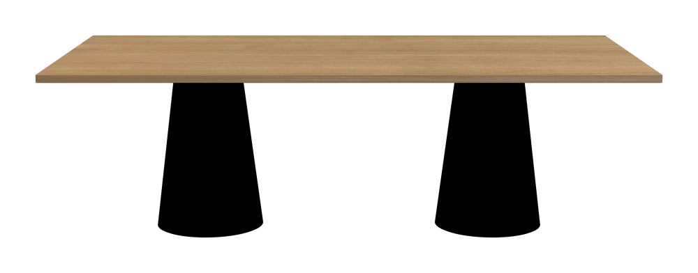 ALT Table - Shape Square - Length 240.00 cm - Width 120.00 cm - Radius 1.00 cm - Thickness 2.9 cm - Surface Wood Veneer, Oak - Core Laminboard - Edge Wood, Oak - Profile Edge 90° / ALT Table Stand - Surface Linoleum, 4023 Nero - Size L: Ø 42 × H 72 cm