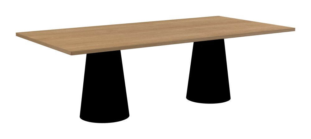 ALT Table - Shape Square - Length 240.00 cm - Width 120.00 cm - Radius 1.00 cm - Thickness 2.9 cm - Surface Wood Veneer, Oak - Core Laminboard - Edge Wood, Oak - Profile Edge 90° / ALT Table Stand - Surface Linoleum, 4023 Nero - Size L: Ø 42 × H 72 cm
