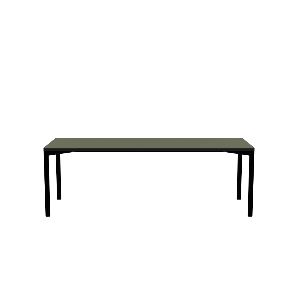 OUTLINE Table - Shape Square - Length 220.00 cm - Width 80.00 cm - Radius 2.60 cm - Thickness 3 cm - Surface Linoleum, 4184 Olive - Core Laminboard - Edge Linoleum, 4166 Charcoal - Profile Edge 90°