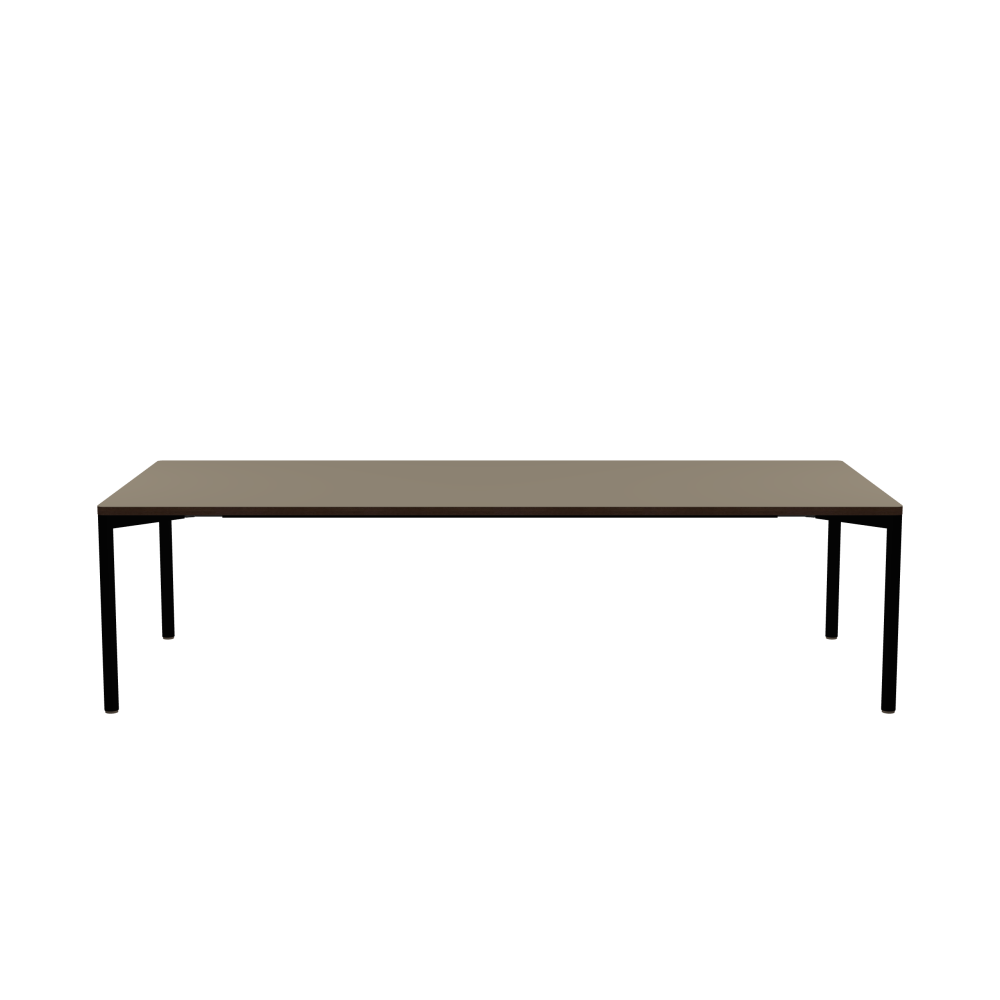 OUTLINE Table - Shape Square - Length 280.00 cm - Width 120.00 cm - Radius 2.60 cm - Thickness 3 cm - Surface Linoleum, 4011 Taupe - Core Laminboard - Edge Wood, Fumed Oak - Profile Edge 90°