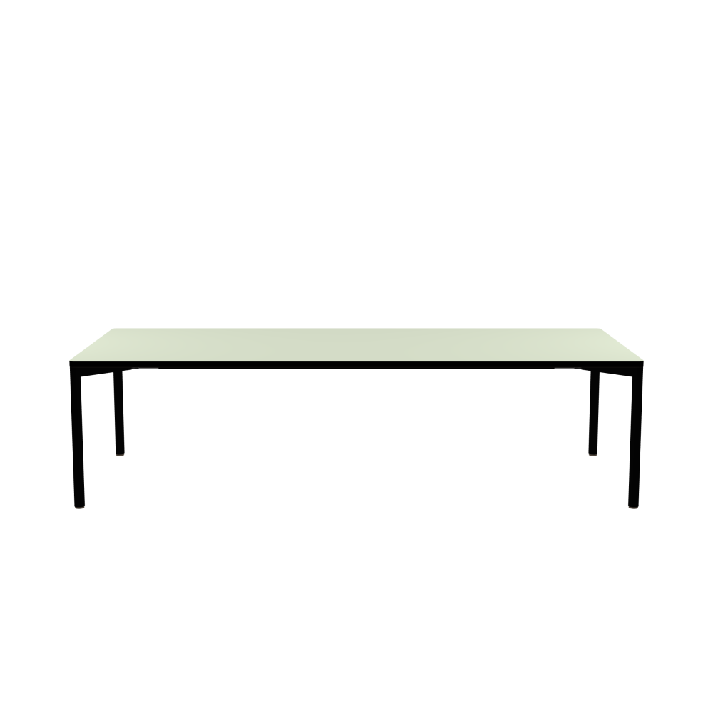 OUTLINE Table - Shape Square - Length 280.00 cm - Width 120.00 cm - Radius 2.60 cm - Thickness 3 cm - Surface Linoleum, 4183 Pistachio - Core Laminboard - Edge Linoleum, 4023 Nero - Profile Edge 90°