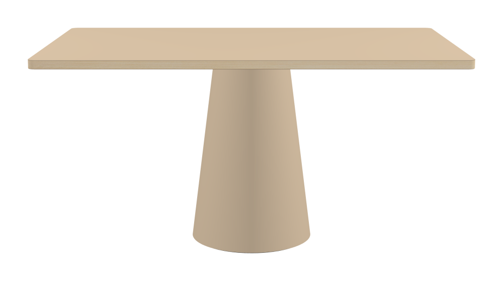 ALT Table - Shape Square - Length 150.00 cm - Width 90.00 cm - Radius 2.60 cm - Thickness 3 cm - Surface Linoleum, 4007 Macadamia - Core Laminboard - Edge Wood, Ash - Profile Edge 90° / ALT Table Stand - Surface Linoleum, 4007 Macadamia - Size L: Ø 42 × H 72 cm