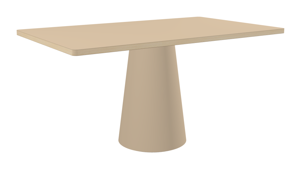 ALT Table - Shape Square - Length 150.00 cm - Width 90.00 cm - Radius 2.60 cm - Thickness 3 cm - Surface Linoleum, 4007 Macadamia - Core Laminboard - Edge Wood, Ash - Profile Edge 90° / ALT Table Stand - Surface Linoleum, 4007 Macadamia - Size L: Ø 42 × H 72 cm