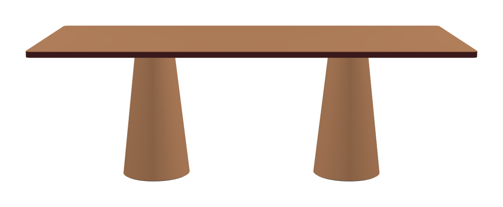 ALT Table - Shape Square - Length 220.00 cm - Width 100.00 cm - Radius 2.60 cm - Thickness 3 cm - Surface Linoleum, 4003 Walnut - Core Laminboard - Edge Linoleum, 4154 Burgundy - Profile Edge 90° / ALT Table Stand - Surface Linoleum, 4003 Walnut - Size S: Ø 36 × H 72 cm