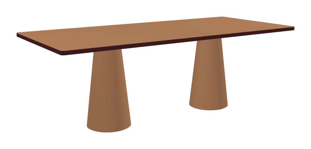 ALT Table - Shape Square - Length 220.00 cm - Width 100.00 cm - Radius 2.60 cm - Thickness 3 cm - Surface Linoleum, 4003 Walnut - Core Laminboard - Edge Linoleum, 4154 Burgundy - Profile Edge 90° / ALT Table Stand - Surface Linoleum, 4003 Walnut - Size S: Ø 36 × H 72 cm