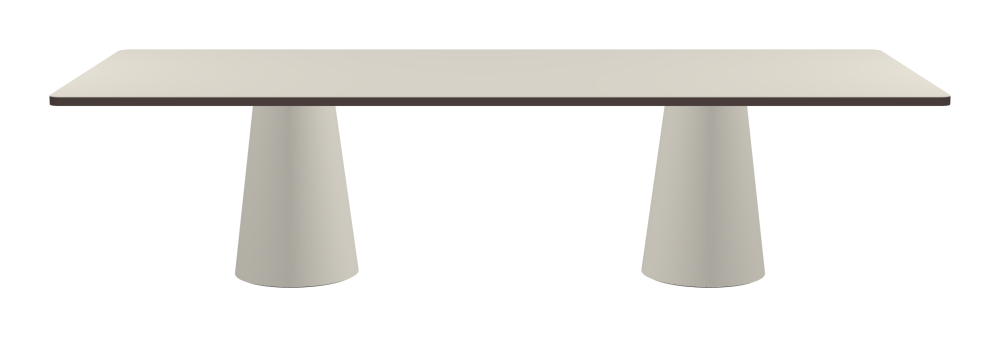 ALT Table - Shape Square - Length 300.00 cm - Width 120.00 cm - Radius 4.00 cm - Thickness 3 cm - Surface Linoleum, 4176 Mushroom - Core Laminboard - Edge Linoleum, 4172 Mauve - Profile Edge 90° / ALT Table Stand - Surface Linoleum, 4176 Mushroom - Size L: Ø 42 × H 72 cm