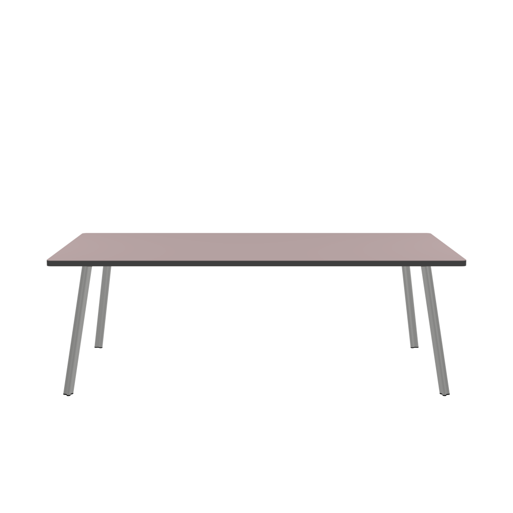 BEAM Tisch - Form Eckig - Länge 220,00 cm - Tiefe 110,00 cm - Radius 2,60 cm - Stärke 3 cm - Oberseite Linoleum, 4010 Soft Lilac - Kern Stäbchenplatte - Kante Linoleum, 4012 Basalt - Kantenschräge 90° / BEAM Tischbeine - Material und Farbe Aluminium, matt eloxiert - Profilgröße Normal - Höhe 71 cm - Set 4 Tischbeine