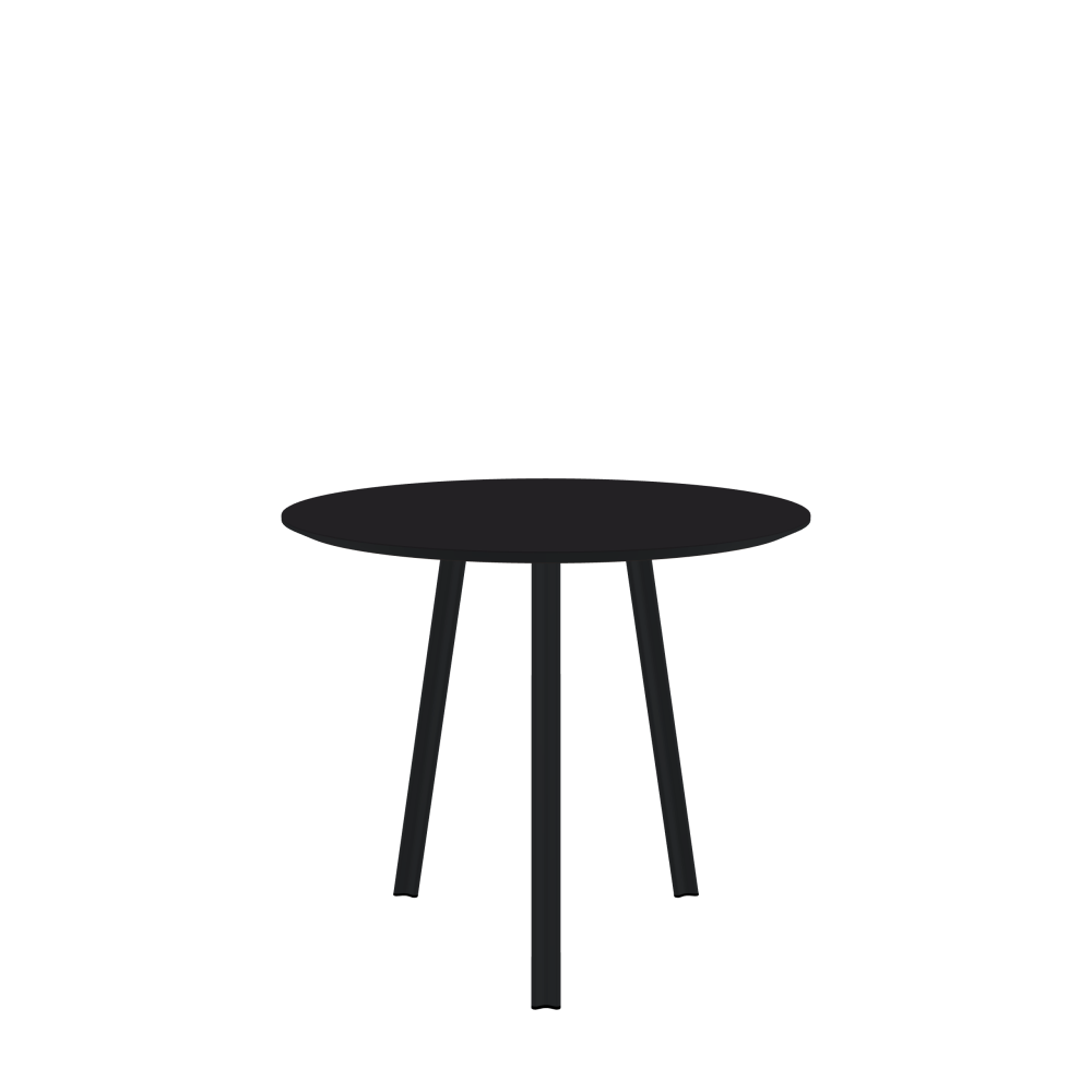 BEAM Tisch - Form Rund - Länge 85,00 cm - Tiefe 85,00 cm - Stärke 2,1 cm - Freiformfläche 1.00000000 - Oberseite Linoleum, 4166 Charcoal - Kern MDF - Kante MDF, Schwarz - Kantenschräge 25° / BEAM Tischbeine - Material und Farbe Aluminium, pulverbeschichtet, Schwarzgrau (RAL 7021) - Profilgröße Klein - Höhe 71 cm - Set 3 Tischbeine