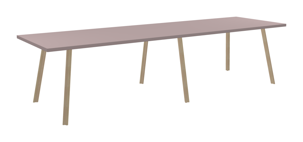 BEAM Tisch - Form Eckig - Länge 300,00 cm - Tiefe 90,00 cm - Radius 0,30 cm - Stärke 3 cm - Oberseite Linoleum, 4010 Soft Lilac - Kern Stäbchenplatte - Kante Linoleum, 4010 Soft Lilac - Kantenschräge 90° / BEAM Tischbeine - Material und Farbe Holz, Esche, matt geölt - Profilgröße Normal - Höhe 71 cm - Set 6 Tischbeine