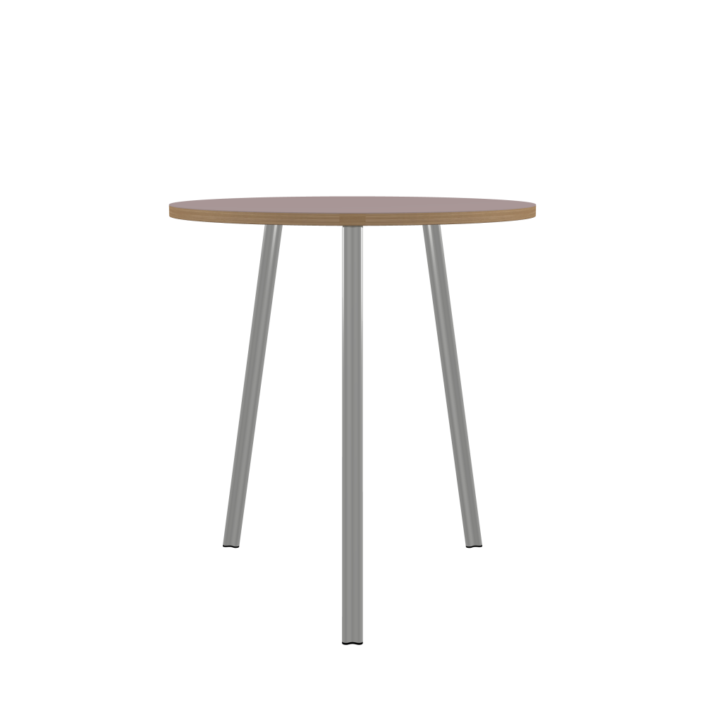 BEAM Tisch - Form Rund - Länge 99,00 cm - Tiefe 99,00 cm - Stärke 3 cm - Freiformfläche 1.00000000 - Oberseite Linoleum, 4010 Soft Lilac - Kern Stäbchenplatte - Kante Holz, Eiche - Kantenschräge 90° / BEAM Tischbeine - Material und Farbe Aluminium, matt eloxiert - Profilgröße Normal - Höhe 102 cm - Set 3 Tischbeine